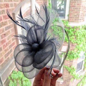 Grey Silver Mesh Fascinator Formal Hat Headband
